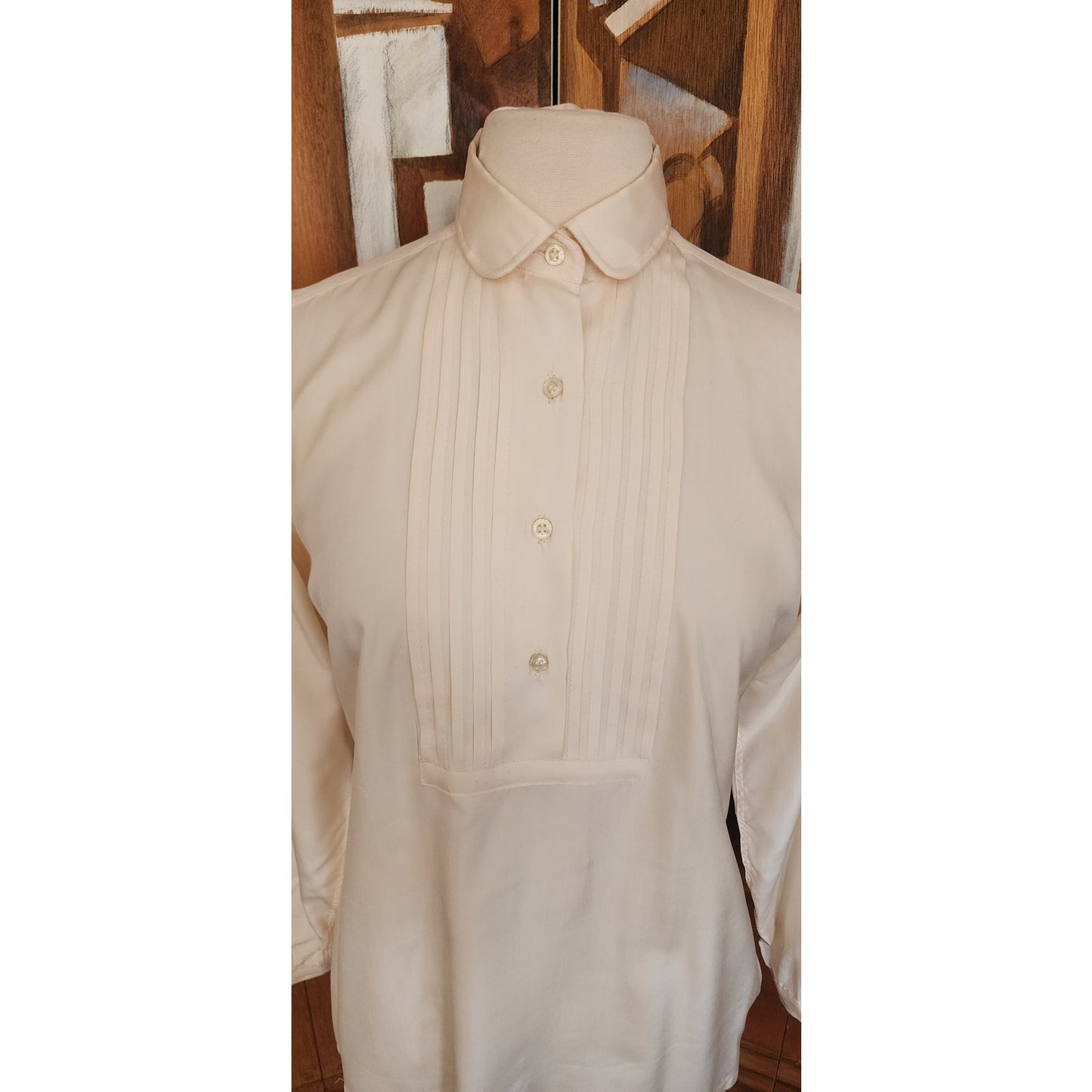 Vintage 80s BURBERRYS Cream Silk Blouse Pleated Front / M