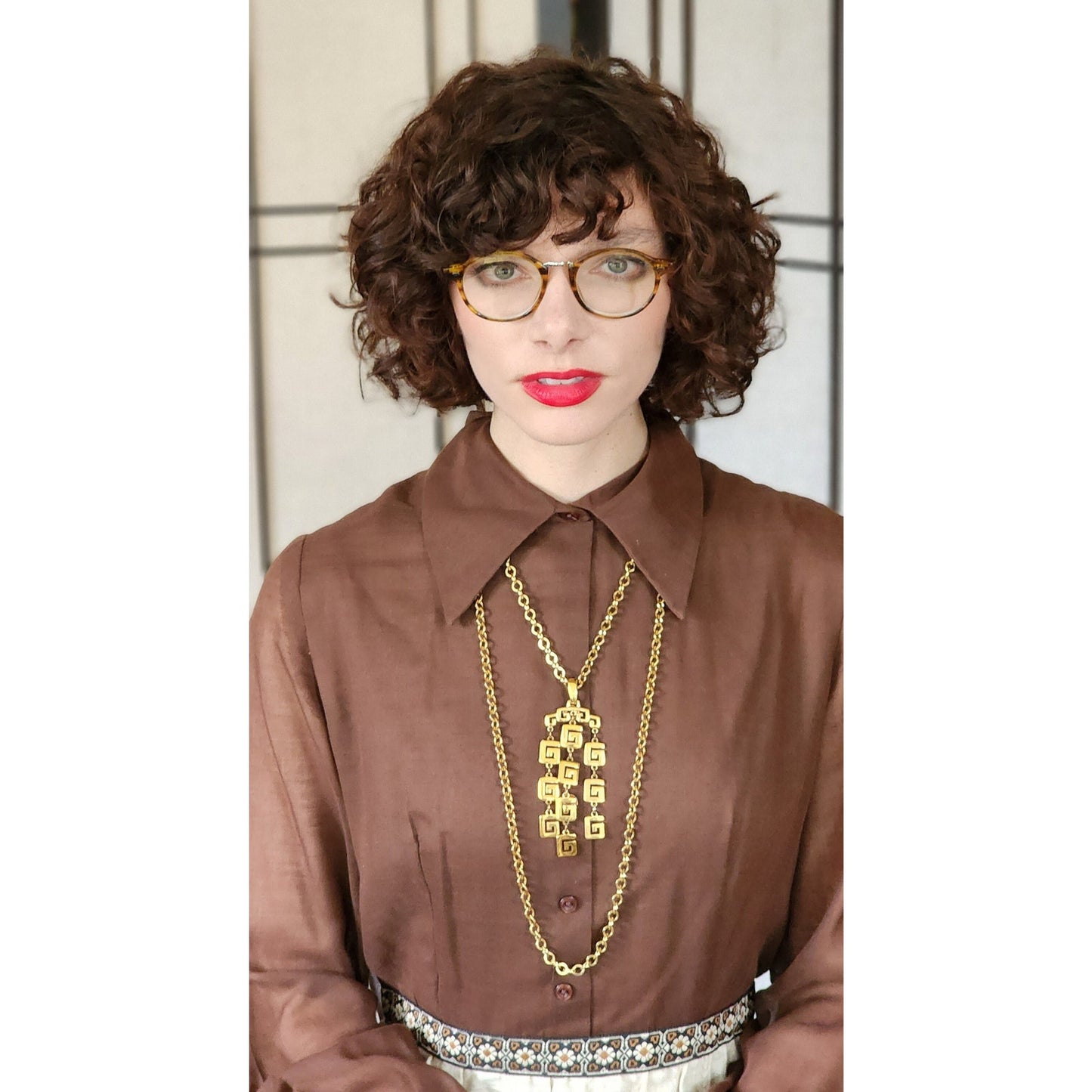 Vintage 60s Day Dress Brown Cream Long Sleeved