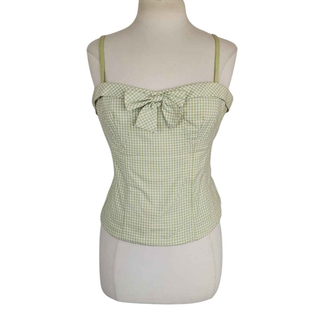 Vintage 2000s Bustier Top Green Ginham Print Nanette Lepore / M