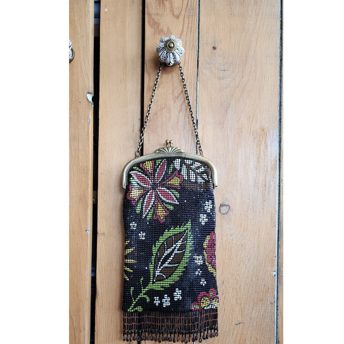 Vintage 20s Style Whiting Davis Art Nouveau Bag Flapper Purse Mesh Floral