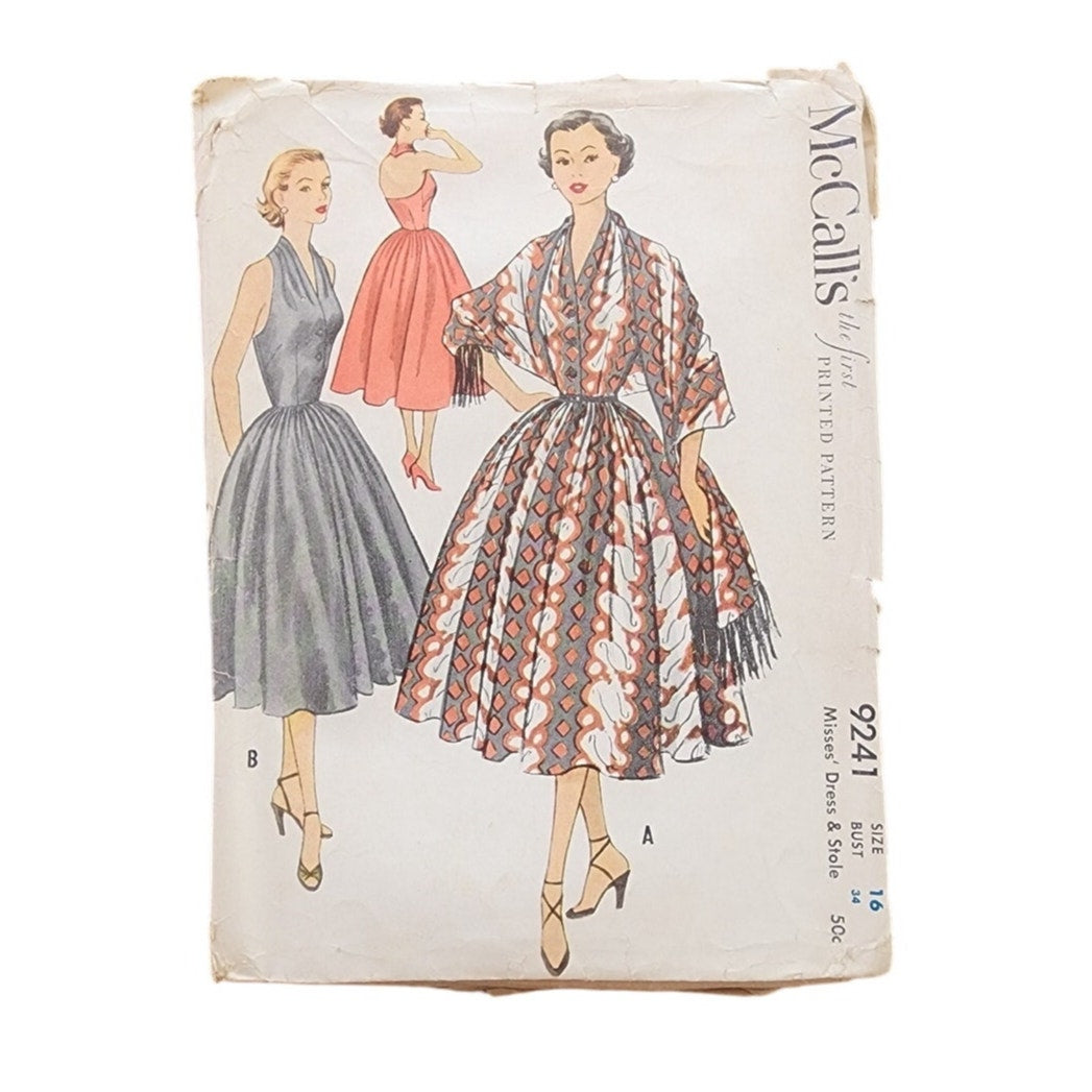 Vintage 50s Sewing Pattern ORIGINAL: Dress & Stole Shawl Scarf McCalls 9241