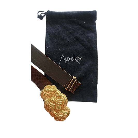 Vintage Alexis Kirk Belt Gold Celtic Knot Brown Snakeskin Leather