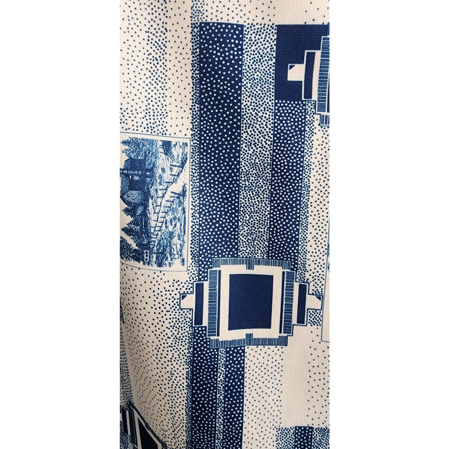 Vintage 70s Novelty Print Mens Shirt Button Down Blue White