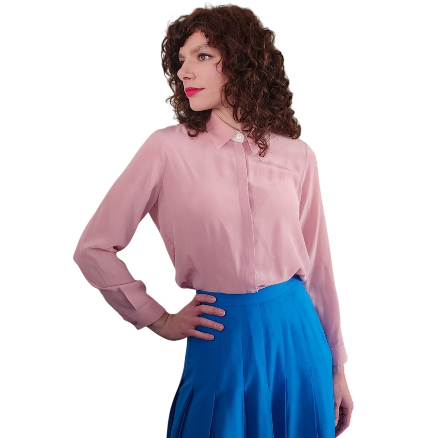 Vintage ESCADA Blouse Pink Silk Button Down Shirt / M