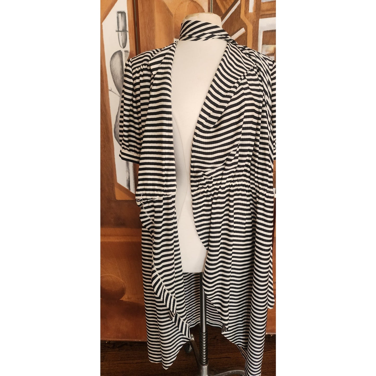 Vintage 1980s Archival Armani Dress Silk Striped Wrap Midi  White Label IT 38