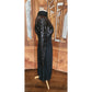Vintage 1970s Black Maxi Dress Silk Knit Sequined Lurex Pat Sandler Dress Long Sleeve S