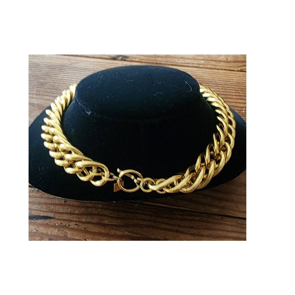 Vintage 80s Anne Klein Chunky Cuban Chain Link Choker Necklace Gold Tone