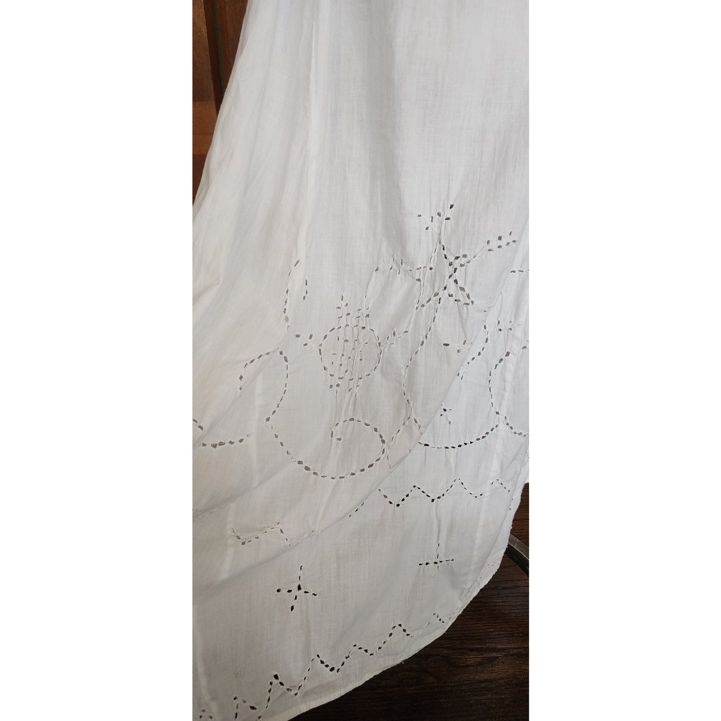Antique Edwardian Embroidered Petticoat Skirt Underskirt White Cotton Drawstring Waist L