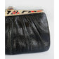 Vintage1980s Judith Leiber Bag Black Lizard w/Enamel Art Deco Panel
