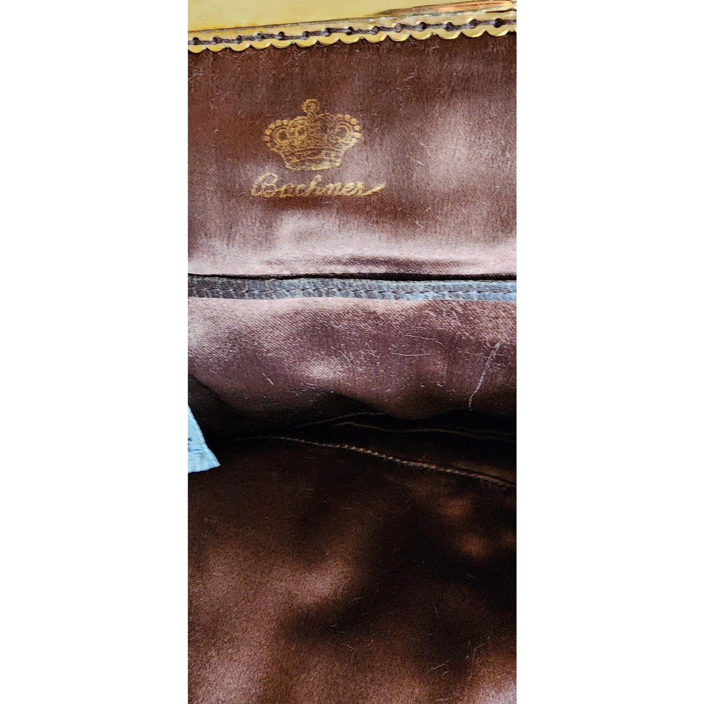 Vintage 1940s Brown Bag Brushed Suede Mother of Pearl Buechner