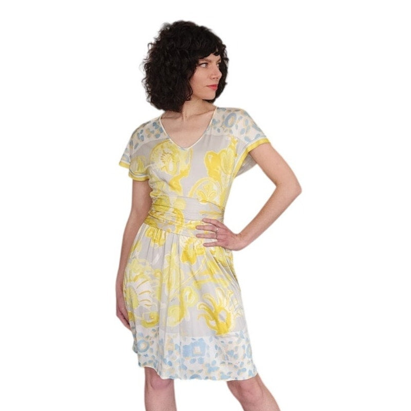 Vintage Y2K Emilio Pucci  Dress Short Sleeved Silkprint  Yellow Gray NWT