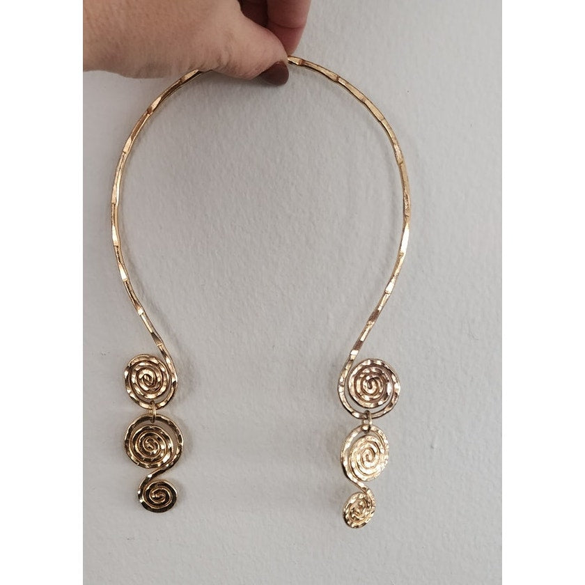 Vintage Gold Torque Choker Spiral Necklace Open Cuff
