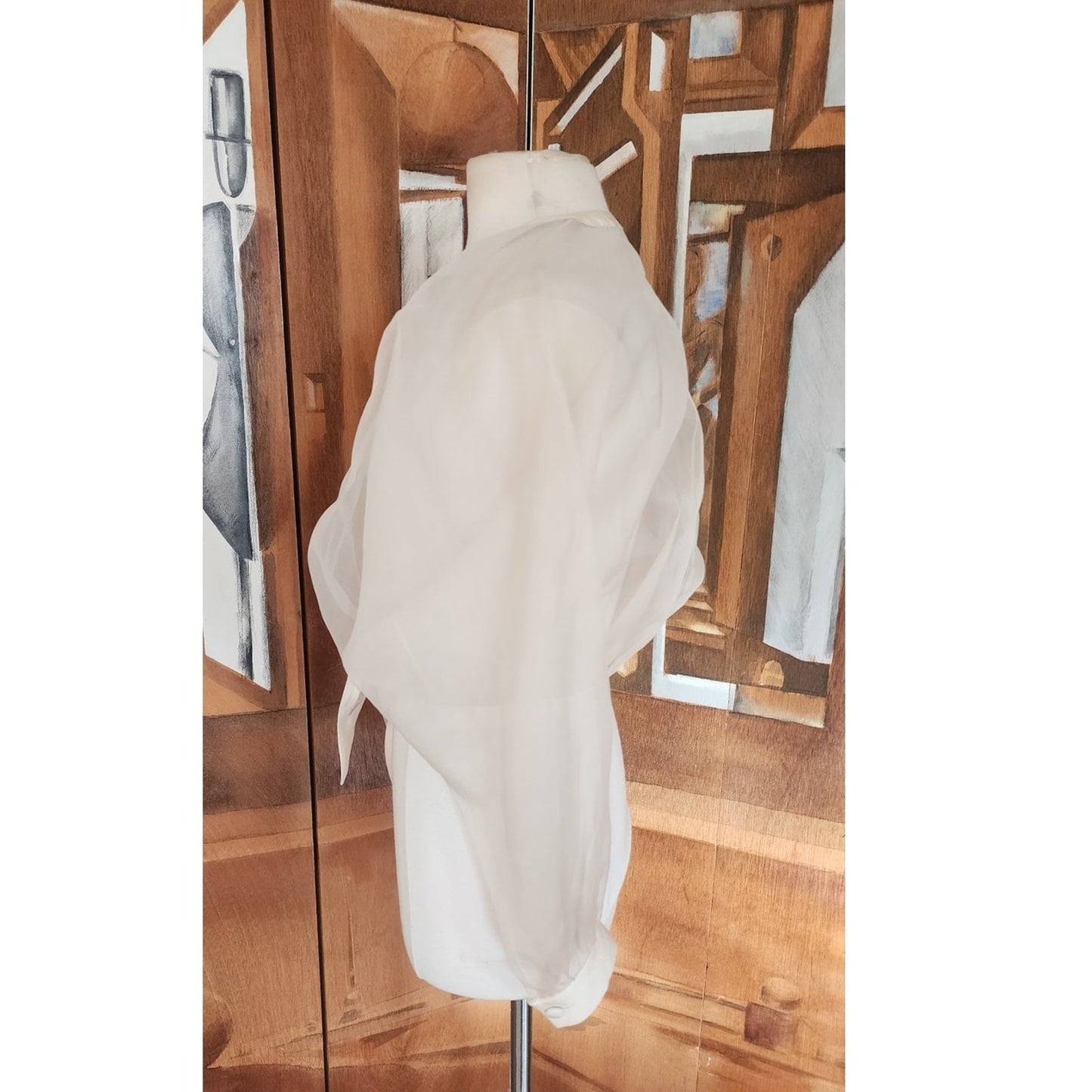 Vintage 90s White Sheer Organza Silk Blouse Tie Front Summer Jacket Victoria March Chicago