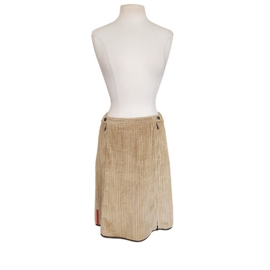Vintage PRADA Sport Linea Rossa Skirt Beige Tan Corduroy A Line Knee Length