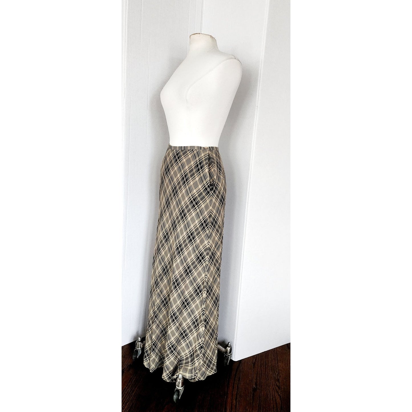 Vintage 90s Calvin Klein Long Plaid Skirt Printed Rayon / S