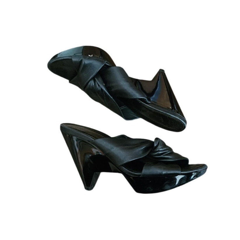 Vintage Robert Clergerie Slides Heels Black Leather Architectural Wedge Sandals Size US 6