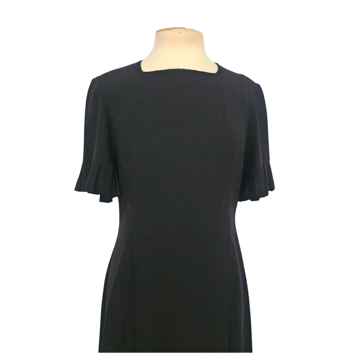 Vintage 1960s Sorelle Fontana Dress Black Rayon Crepe Pleated Fringe Italian Designer