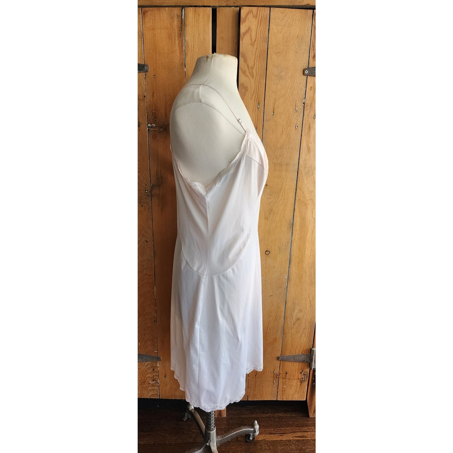 60s Slip Dress White Pale Pink Nylon & Lace Van Raalte Large