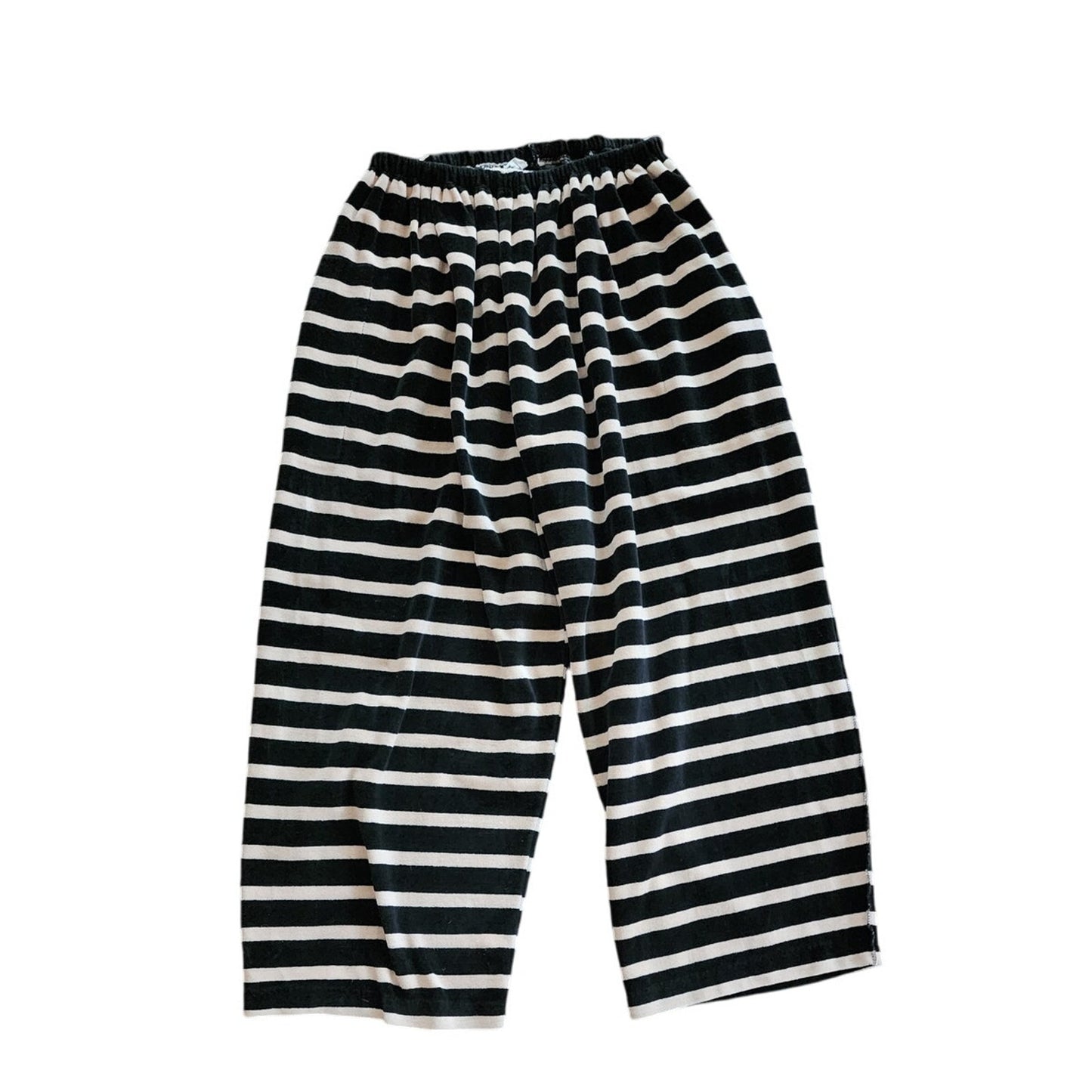 Vintage 80s Sonia Rykiel Pants Black w/Cream Stripes Velour Elastic Waist