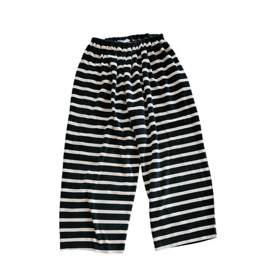 Vintage 80s Sonia Rykiel Pants Black w/Cream Stripes Velour Elastic Waist