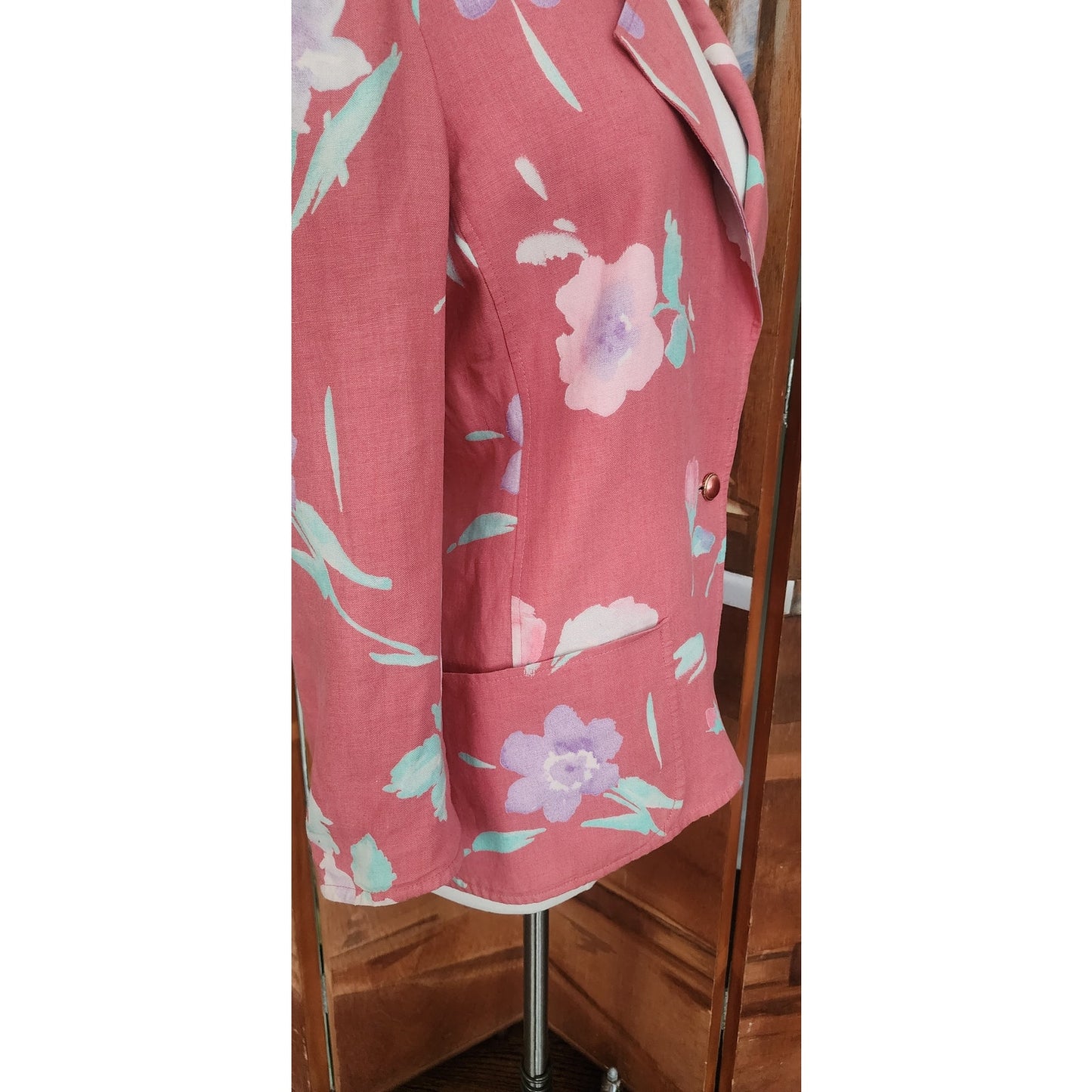 Vintage 80s Ungaro Parallèle Blazer Pink Floral Cotton Print Jacket
