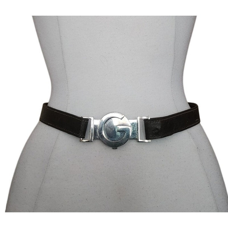 Vintage Archival TOM FORD Y2K Gucci GG Logo Belt Brown Leather Chrome Buckle