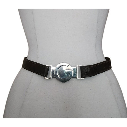 Vintage Archival TOM FORD Y2K Gucci GG Logo Belt Brown Leather Chrome Buckle
