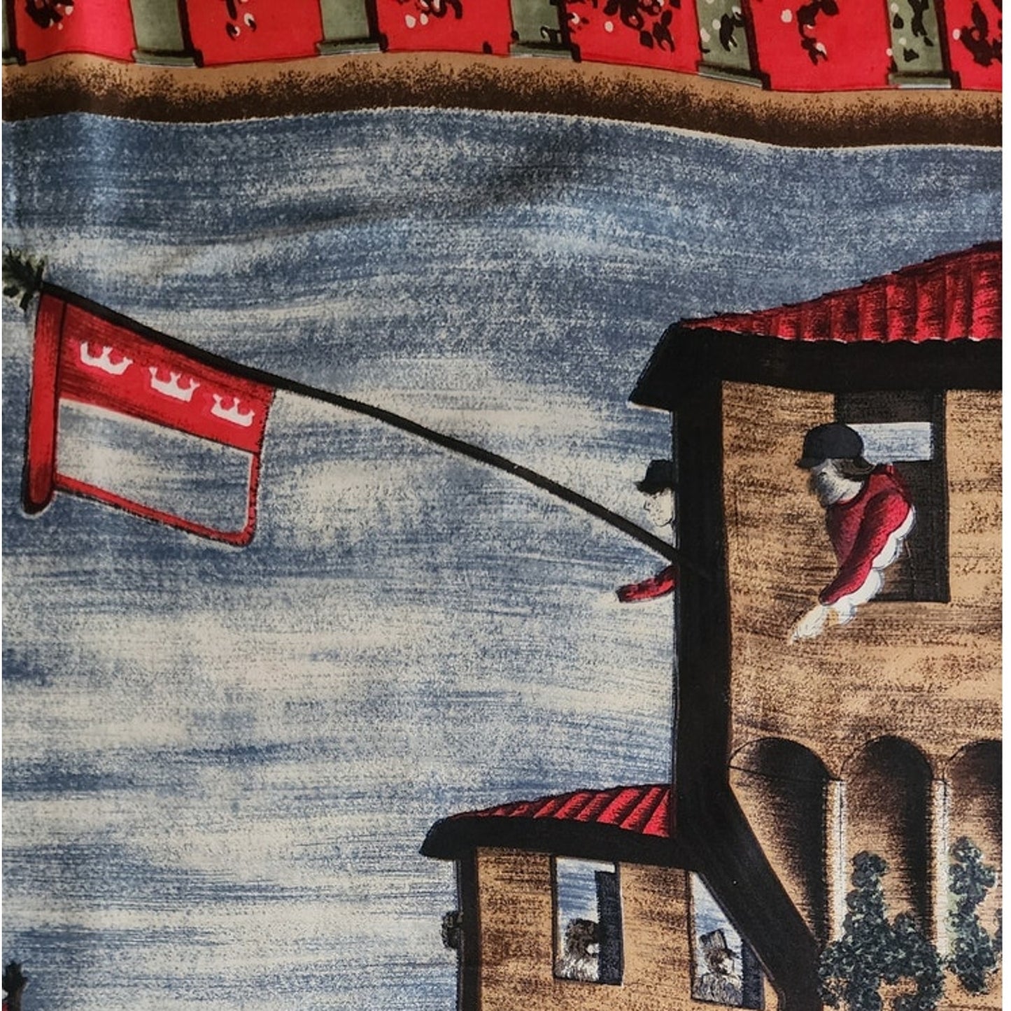 Vintage 1940s Silk Scarf Italian Renaissance Painting Venice Port Ships Carpaccio Marshall Field