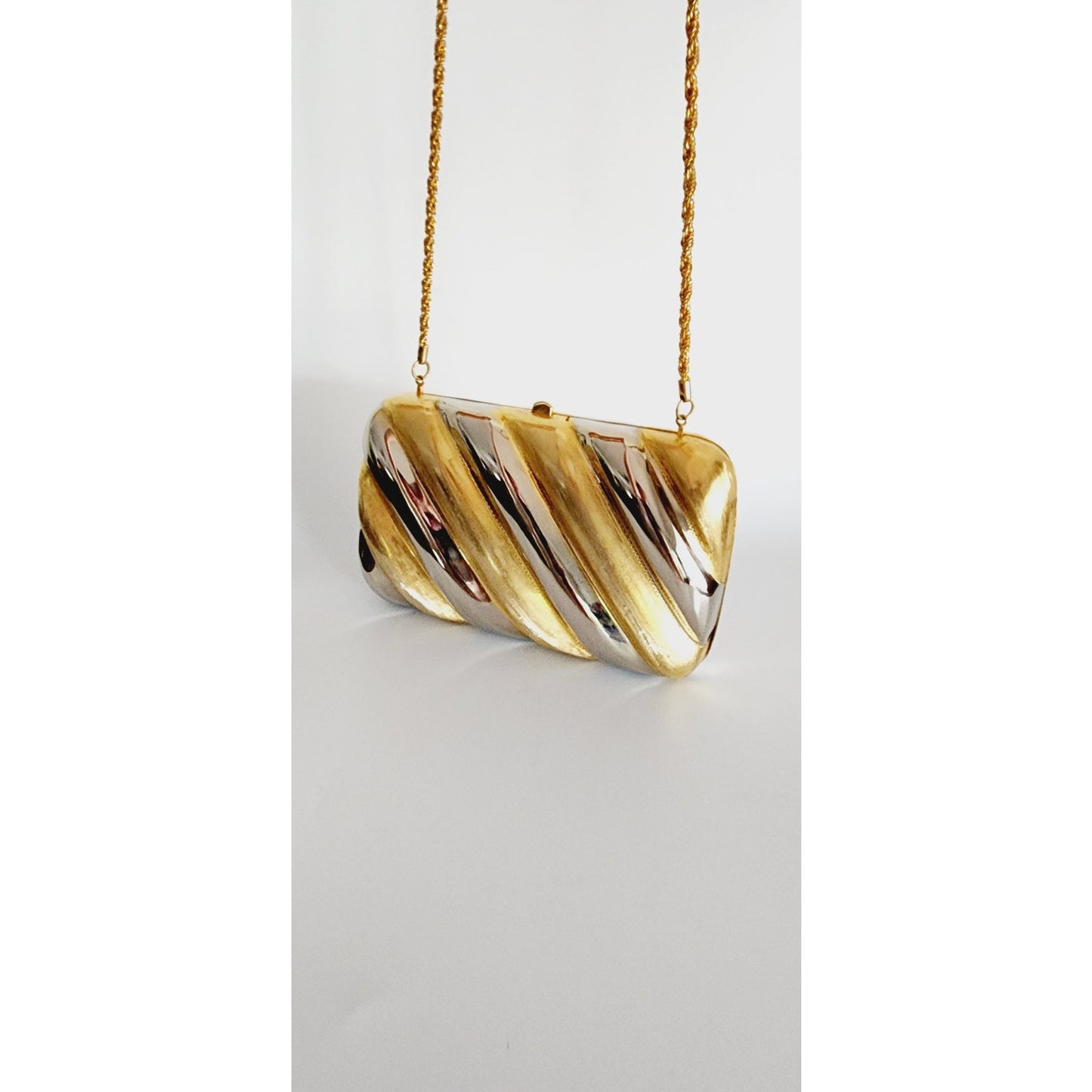 Vintage 80s Metallic Bag Gold Silver Mini Purse Minaudiere Clutch