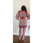 Vintage 1980s Lachine Tunic + Pants Set Polyester Georgette Red Graphic Print / Medium