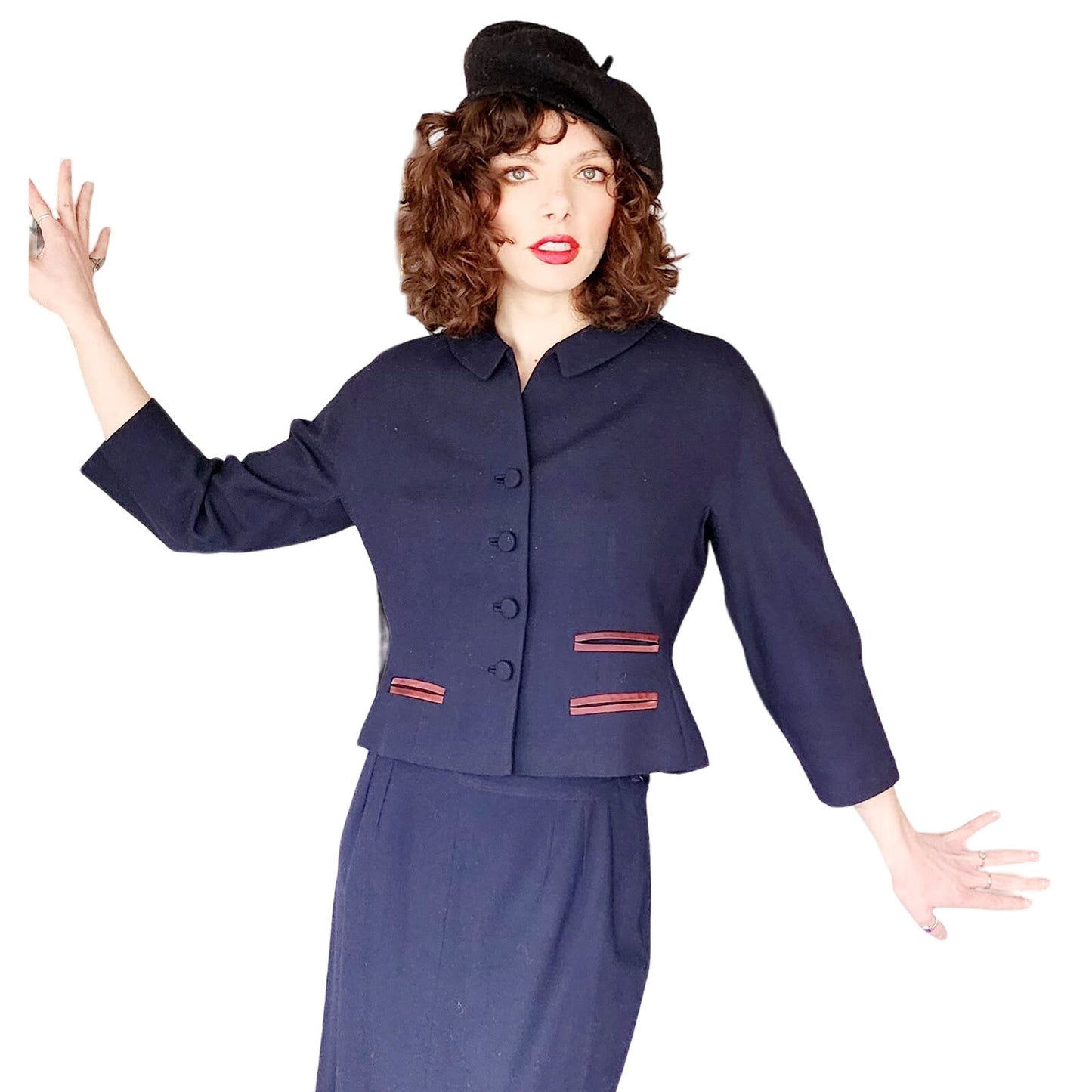 Vintage 50s Skirt Suit Navy Blue Baskin Chicago Styled by Rudy
