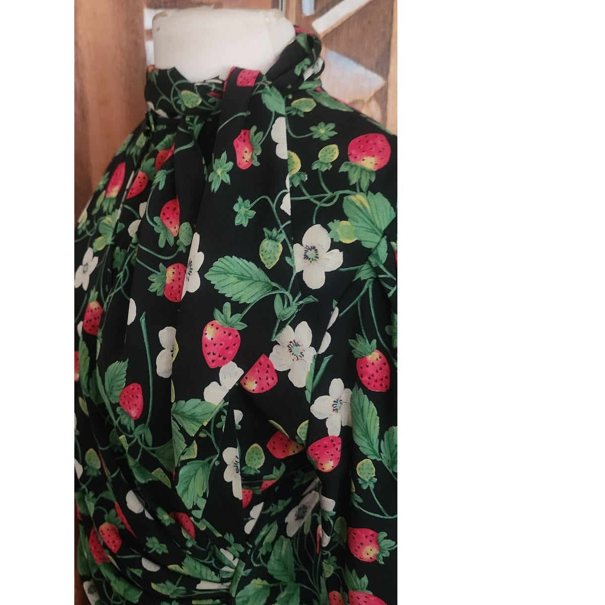 Vintage 1980s Emanuel Ungaro Parallele Blouse Strawberry Floral Print Silk Long Sleeve Shirt