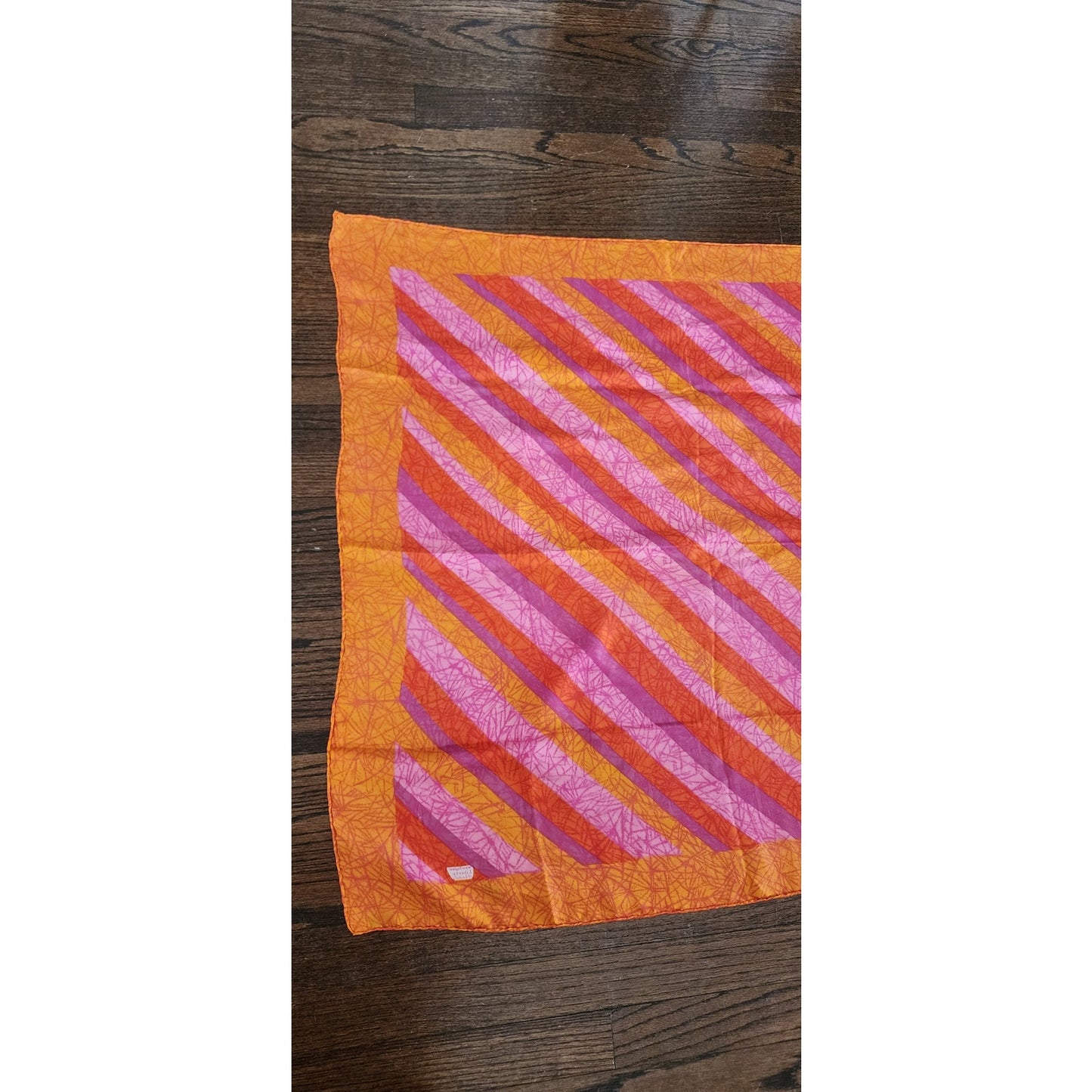 Vintage 70s Liberty of London Silk Scarf Large Orange Pink Diagonal Stripe