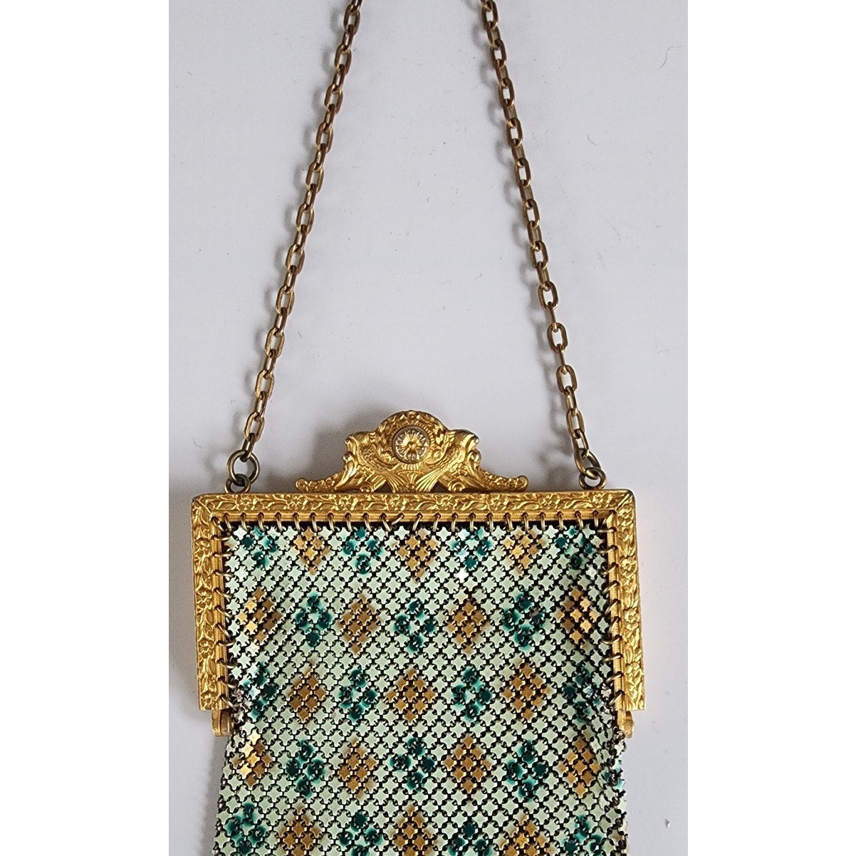 Antique 20s Mesh Purse Green Art Deco Evening Bag Mandalian