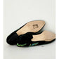 Vintage 90s Black Suede Pumps Green Shoes Embroidery J Renee 7.5