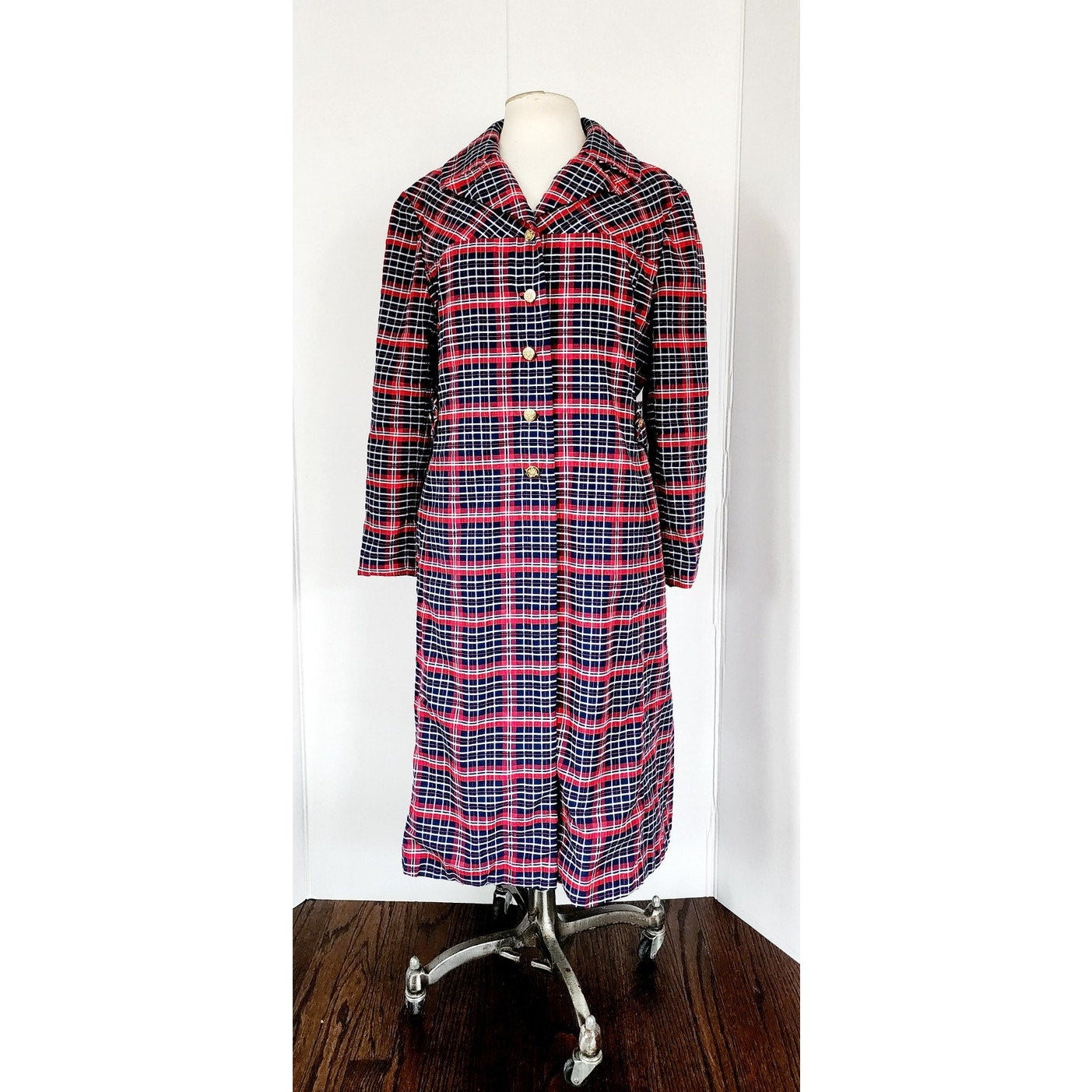 Vintage 60s Plaid Mod Coat Red Blue Seersucker