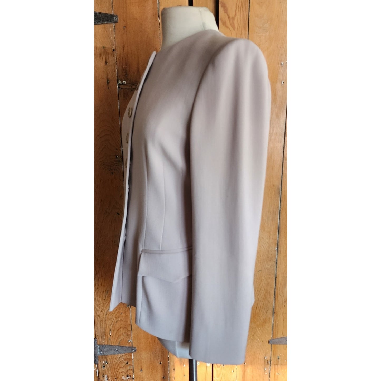 Vintage Armani Black Label Blazer Beige Wool Collarless Jacket Borgo 21