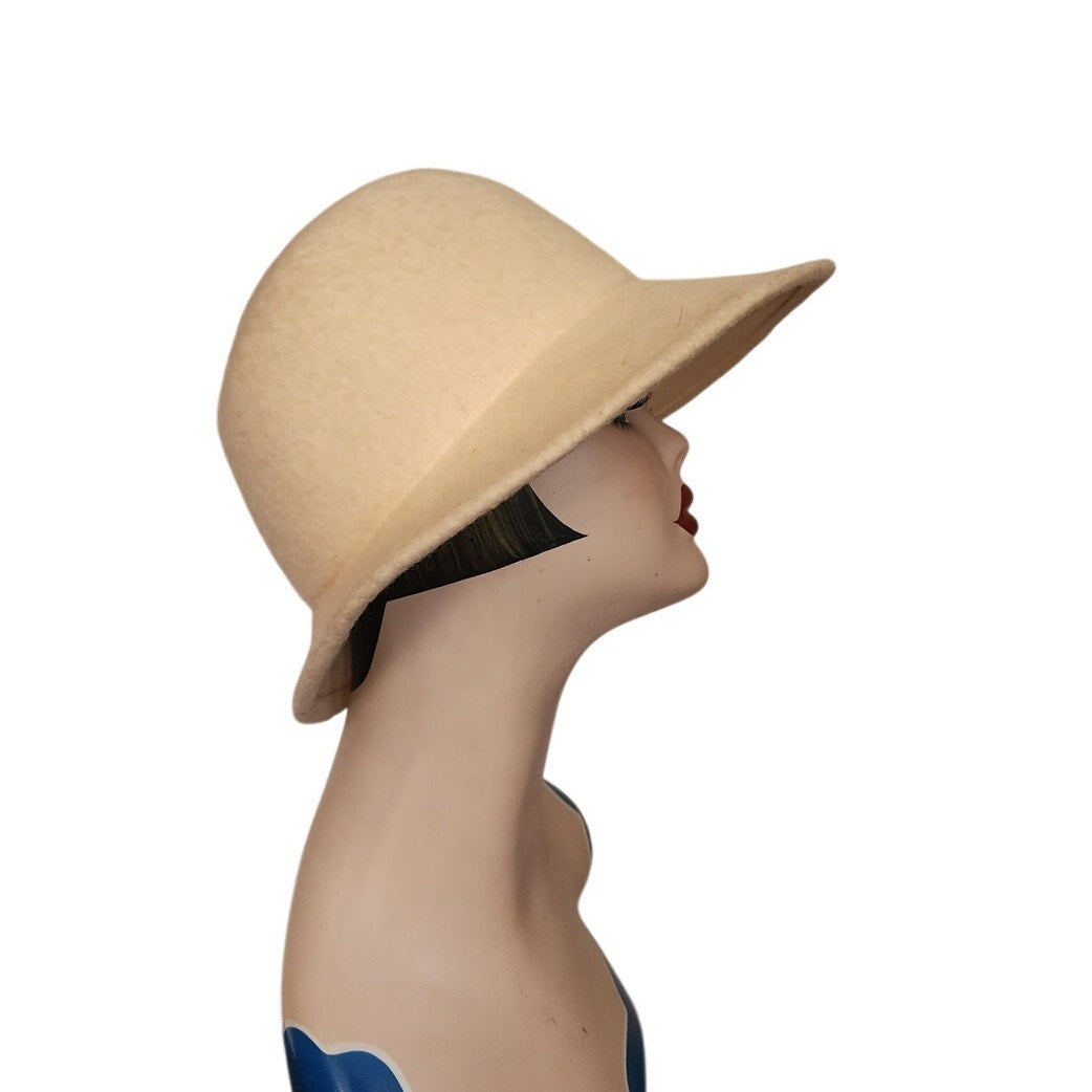 Vintage 1960s Mod Hat Cream Wool Soft Fedora Frank Olive