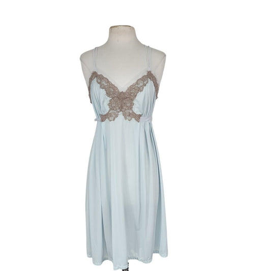 Vintage 50s Lingerie Blue Lace Slip Dress Nightgown Negligee