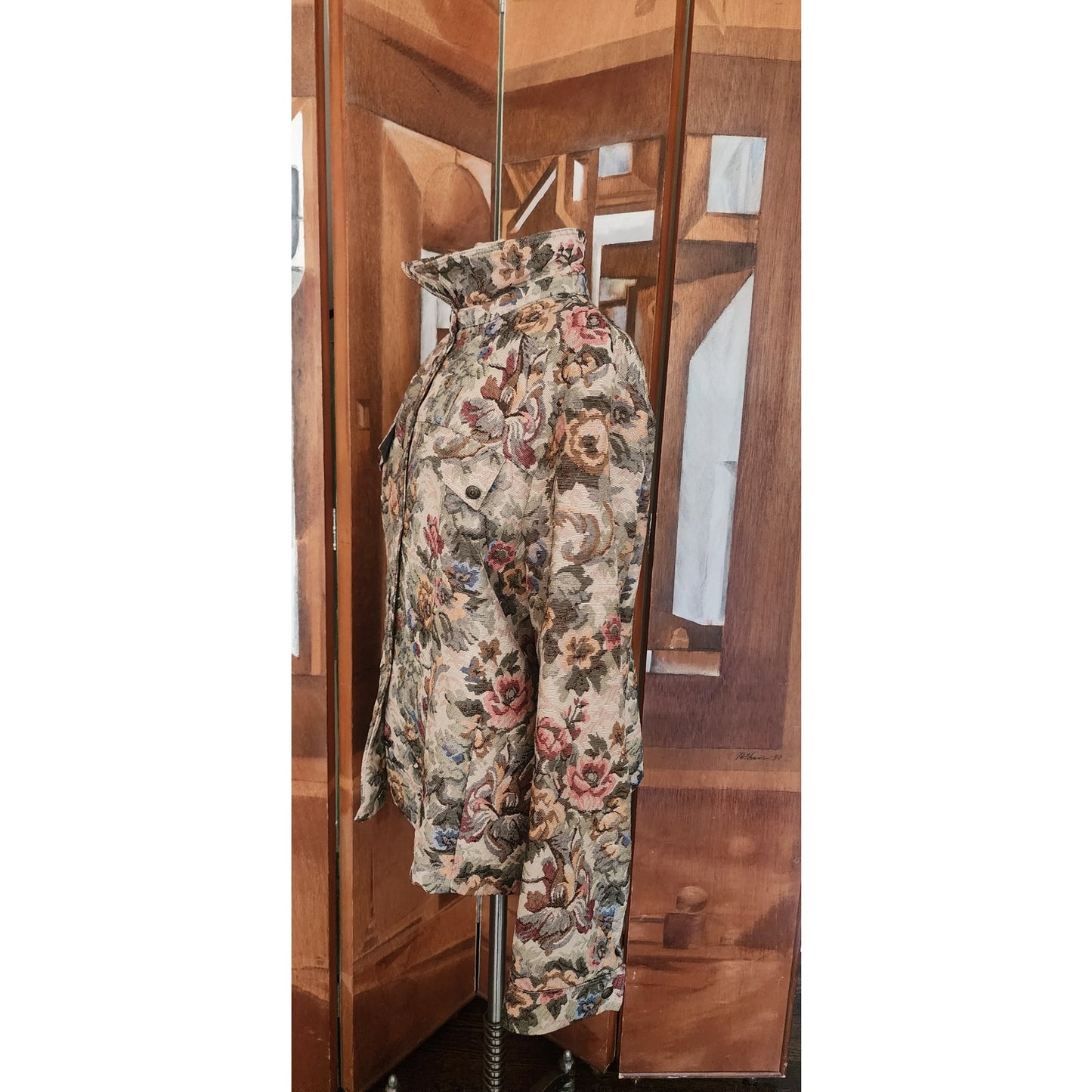 Vintage 1990s Tapestry Weave Jacket Maison Christina Floral Print Button Down
