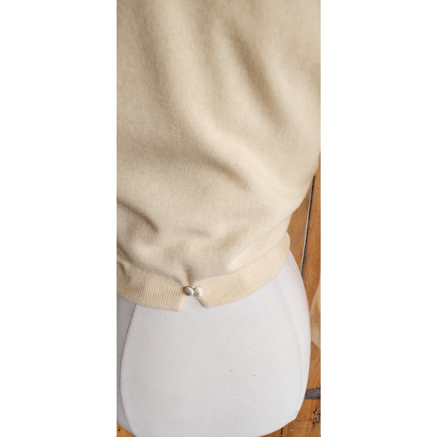 Vintage 50s Cream Cashmere Cardigan Blonde Mink Collar