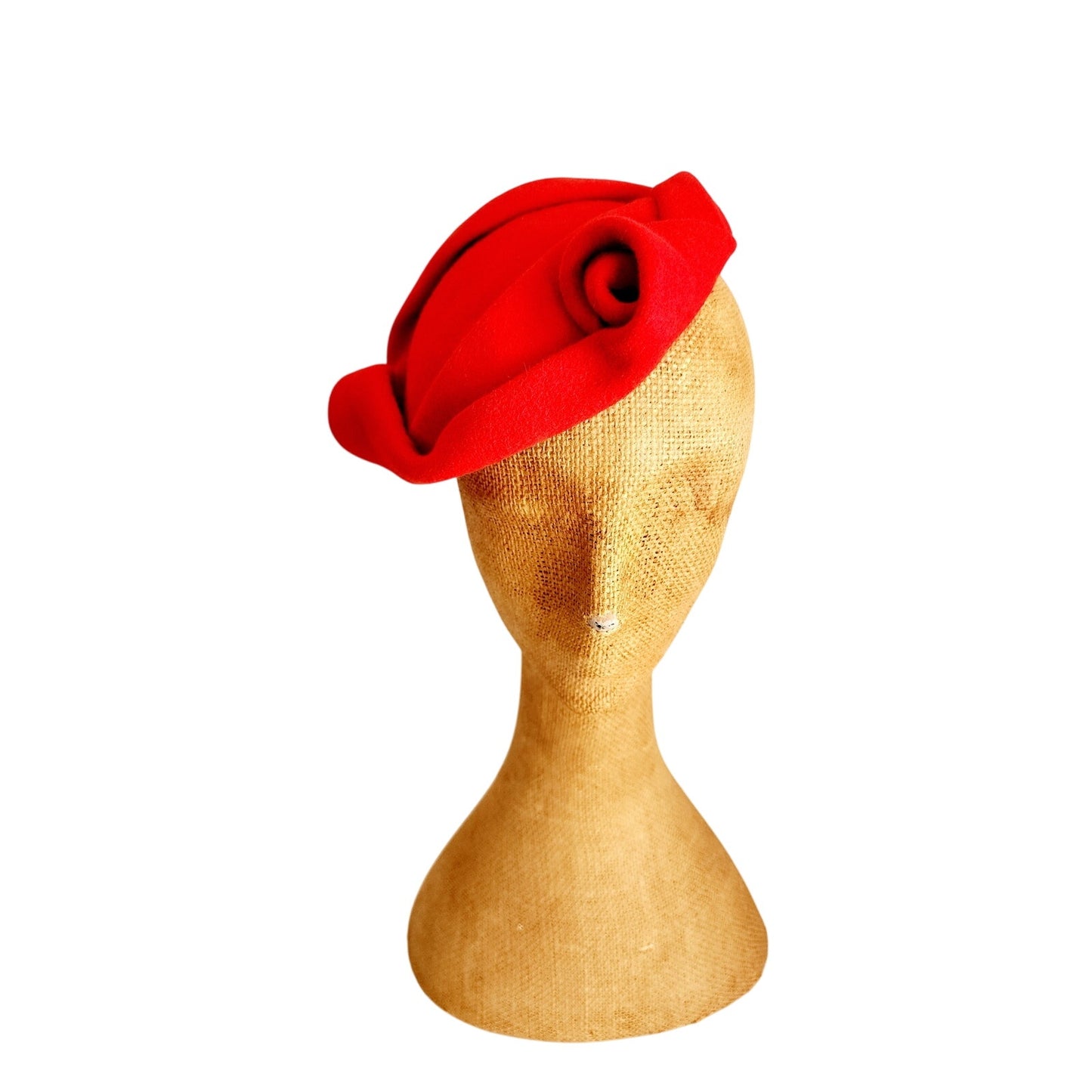 Vintage Red Hat Sculpted Swirled Wool Alva Millinery