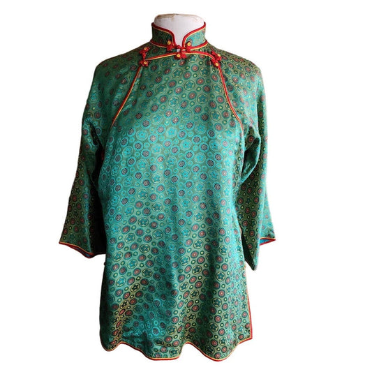 Vintage Chinese Style Jacket Tunic Green Silkprint