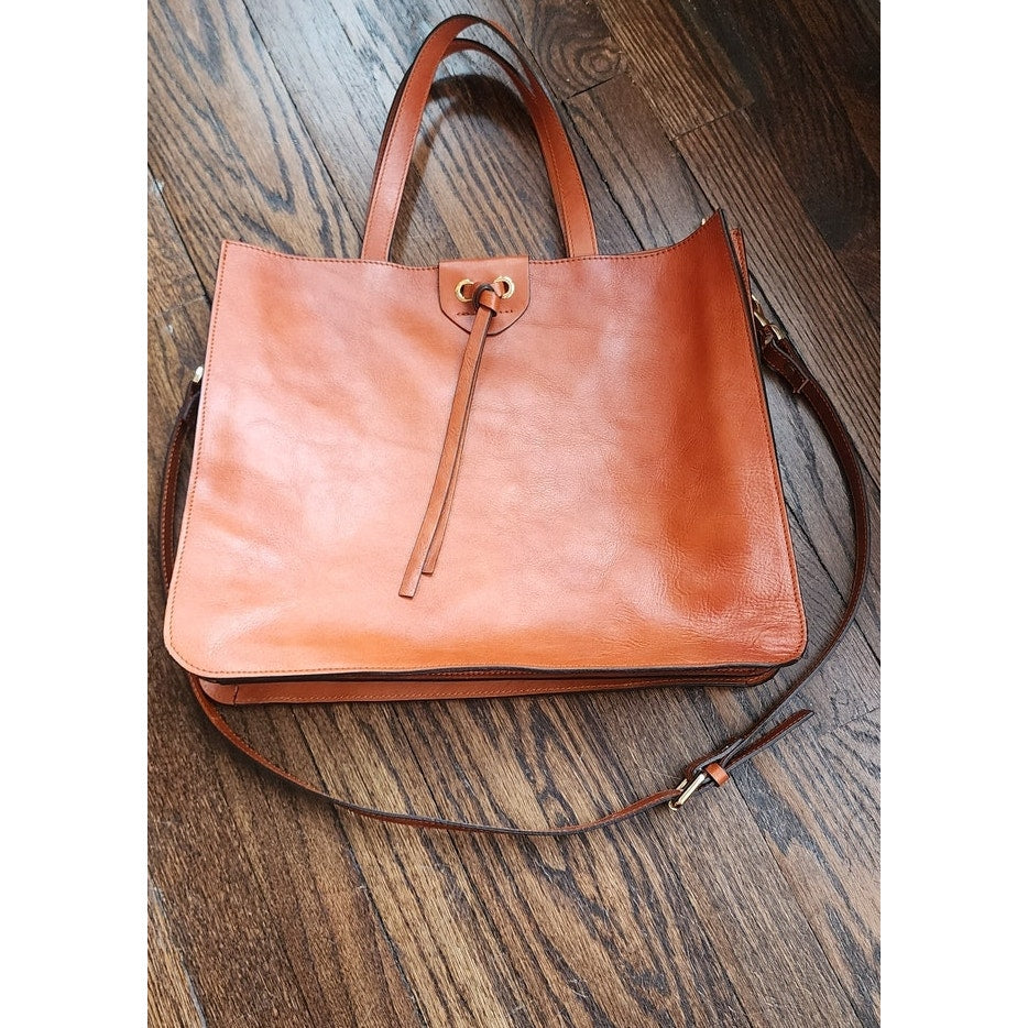 Vintage Alberto Bellucci Italian Leather Tote Messenger Tote Bag Brown Tan