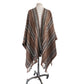 Vintage Fotrama Poncho Alpaca Wool Brown Cream Striped w/Fringe Handmade Ruana Bolivia