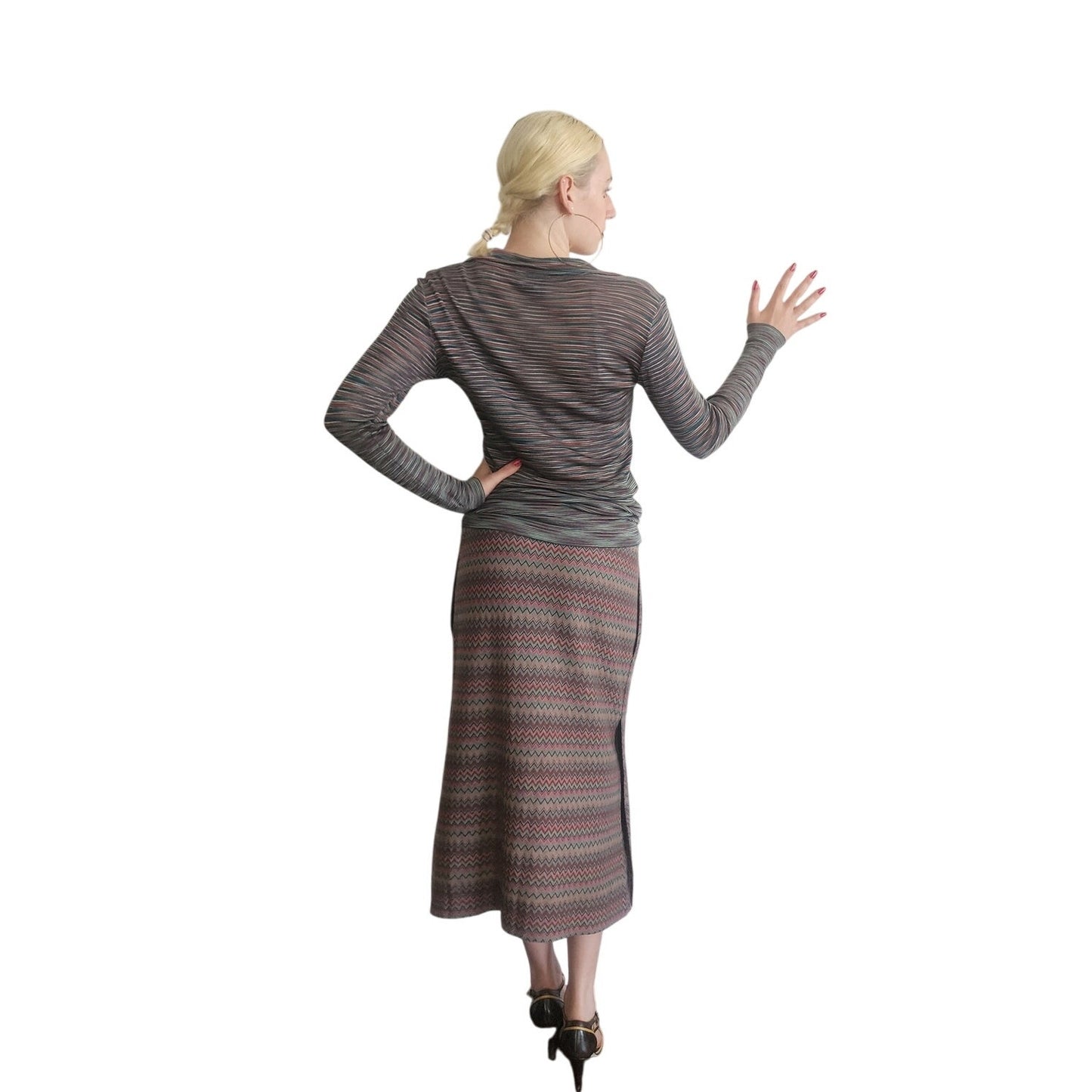 Vintage 1970s Missoni Knit 2 Piece Tunic + Skirt Set Striped Zigzag Suit I Magnin / Medium