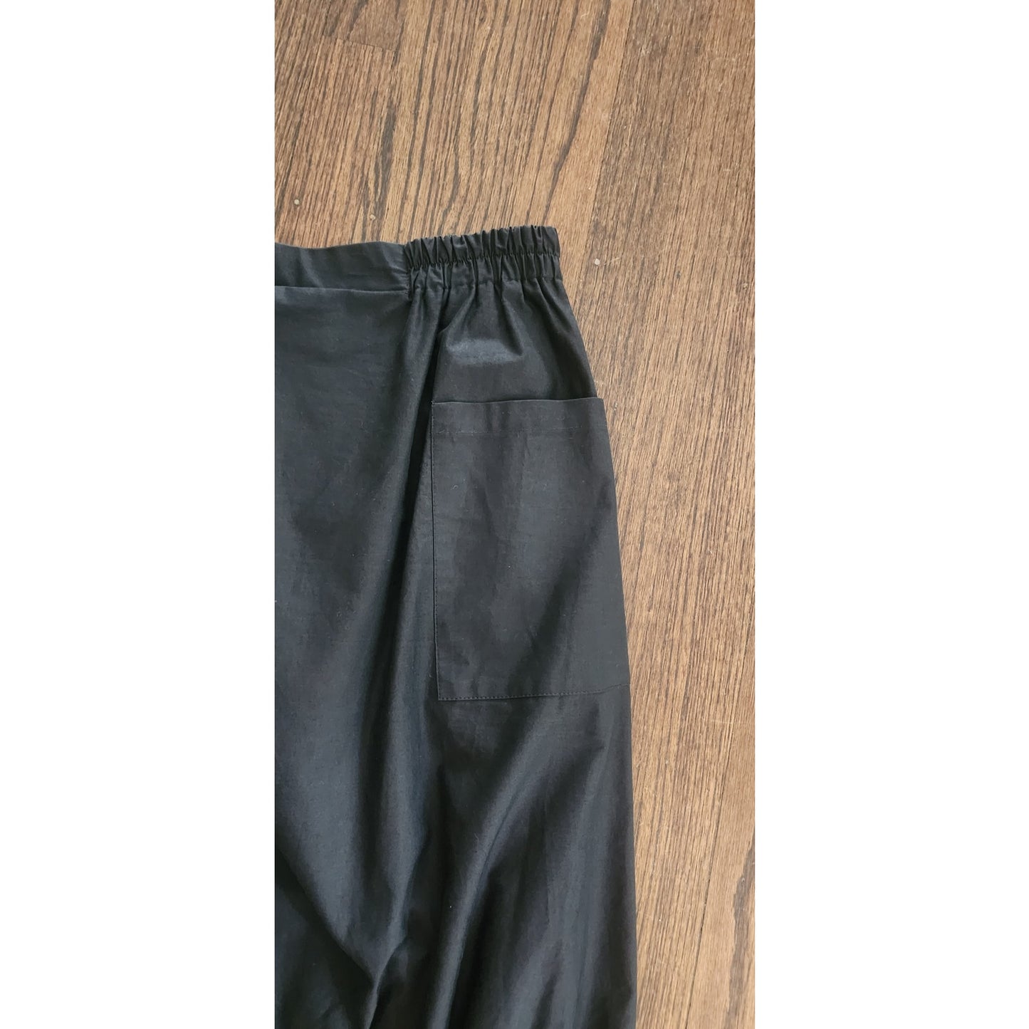 Vintage VUOKKO Finland Skirt Black Cotton Bubble Silhouette Elastic Hem Large Pockets