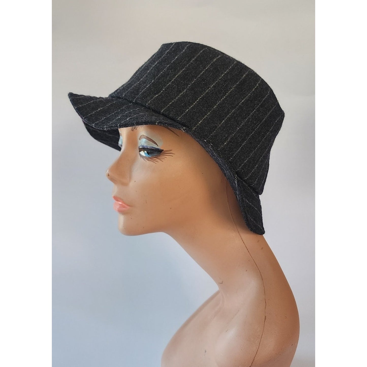 Vintage 1990s YSL Bucket Hat Yves Saint Laurent Gray Pinstriped Wool