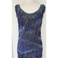 Vintage 2000s Blue Beaded Dress Silk Fringe Flapper Style / Medium