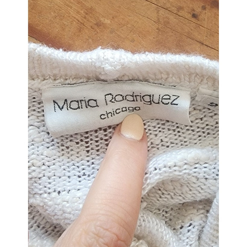 Vintage 1980s Maria Rodriguez Chicago Cardigan Duster Long Jacket Cream Knit L
